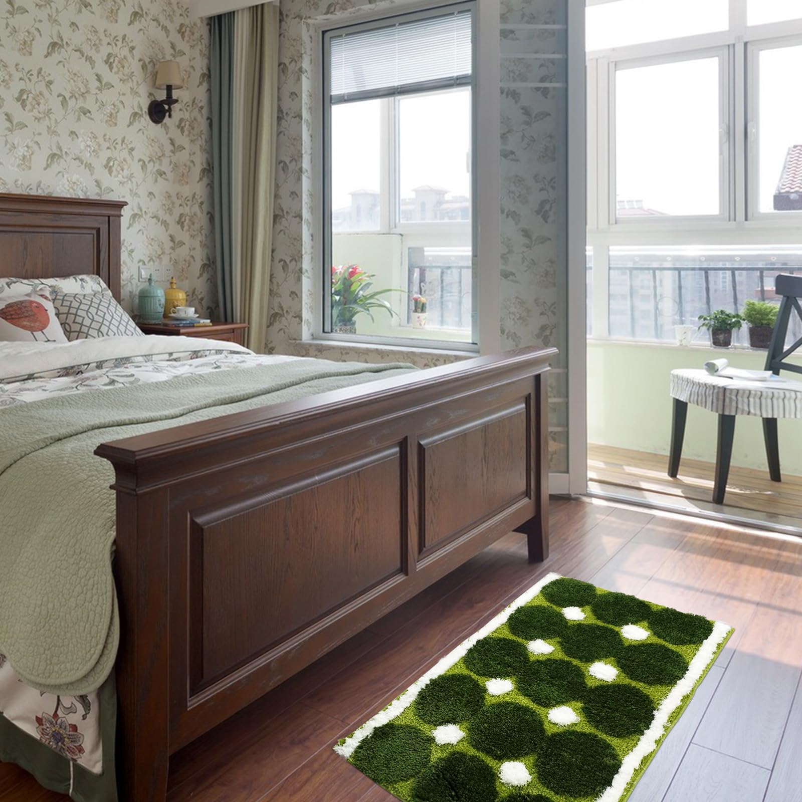 Alfombra de Baño Absorbente Secado Rápido con Diseño de Musgo Verde | Alfombra Ducha Antideslizante de Flocado, para Salón, Dormitorio, Pie de Cama, Baño y Exterior de la Bañera, 50x80cm