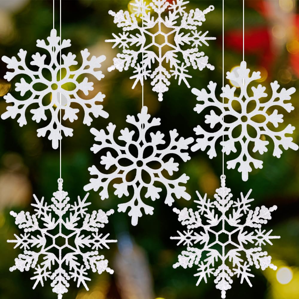 Buy Aweyka 6 Packs Large Snowflakes White Glittered Snowflakes 12" Two