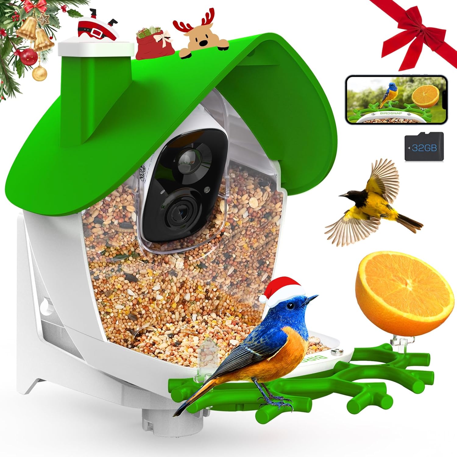 birdsnap®
MON - Smart Bird Feeder with Camera, 2K Camera Bird Feeder for Outside
with 32GB Card, AI Identify Bird Species, Live View, Auto Record Videos
in Backyard, Perfect Gift for Bird Lover       