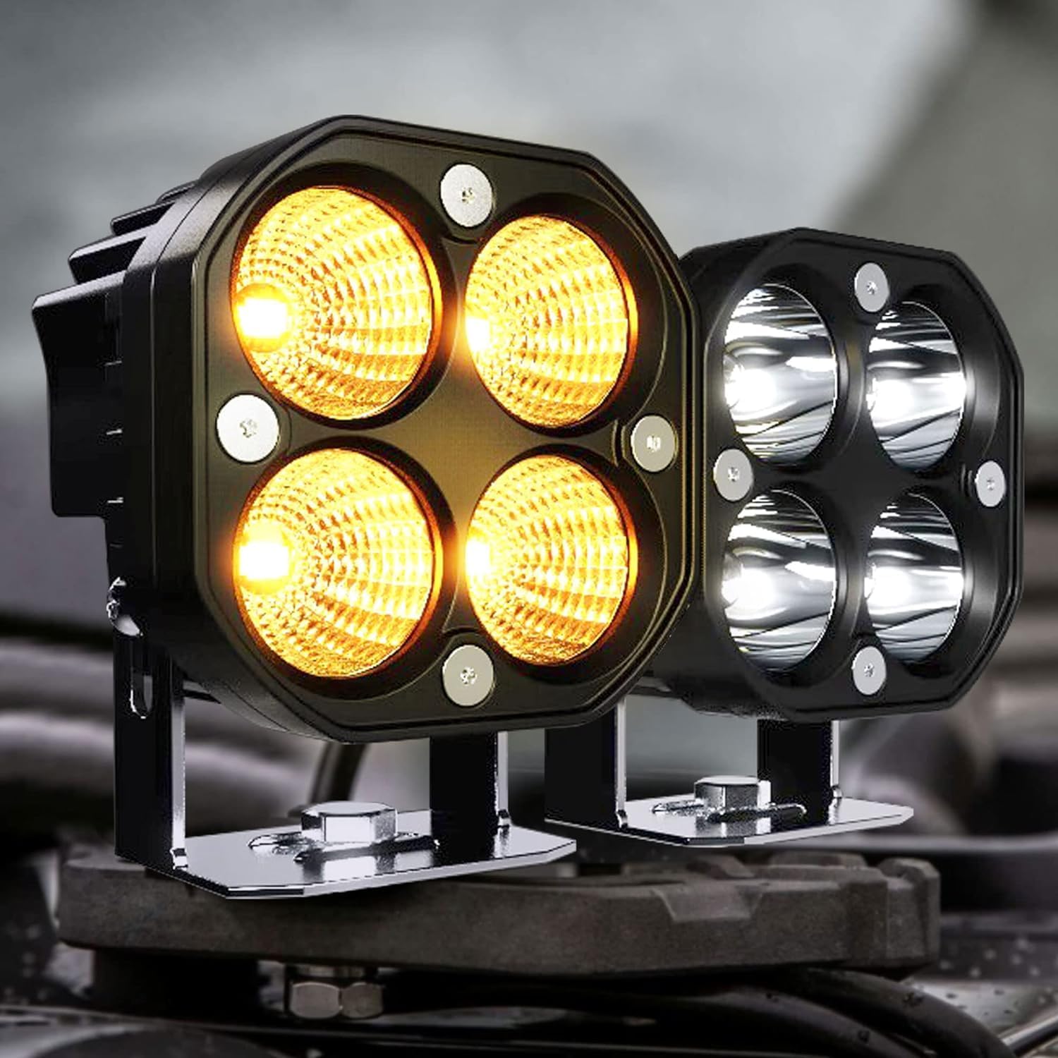 ASLONG 2PCS 3 Inch Spot LED White/Amber Flasing Strobe Pods with Six Modes Square Cube Fog Lights Bumper Work Lights with Switch Wiring Harness for Offroad Truck 4WD SUV ATV UTV