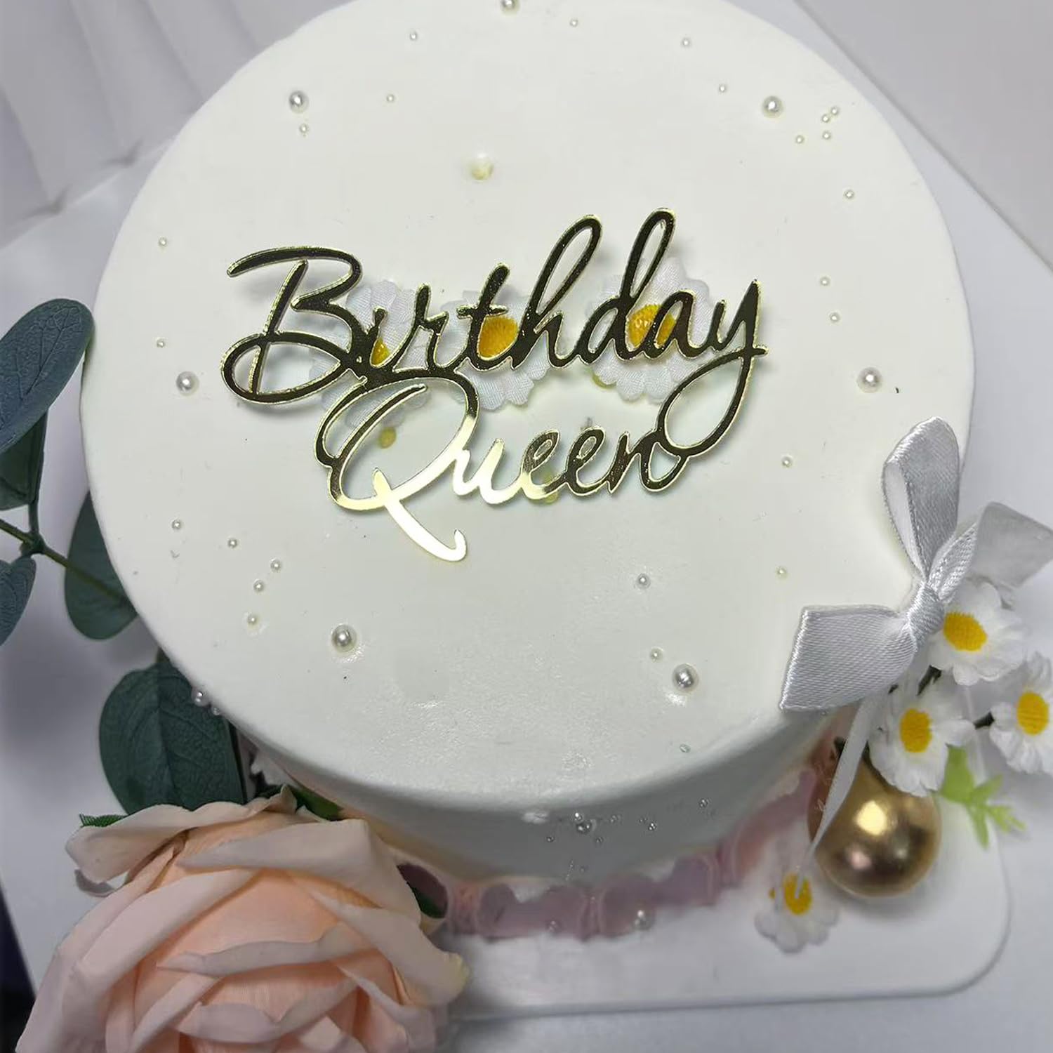 Birthday Queen Cake Topper, Mirror Acrylic Gold Elegant Script Design for Queen Princess Theme Baby Shower Girls Wedding Birthday Party Cake Decorations Supplies