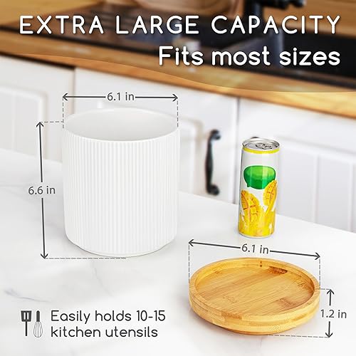 Miniatura 3 de Soporte para utensilios de cocina, giratorio de 360, para encimera, 7.2 pulgadas, cerámica blanca, utensilios de cocina para decoración de cocina de