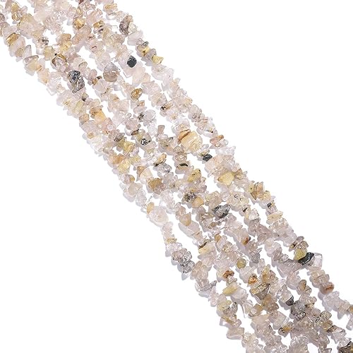 BEADIA Cuentas sueltas de piedra de cuarzo rutilado de oro natural irregular para hacer joyas, 0.197-0.315in 31.5in