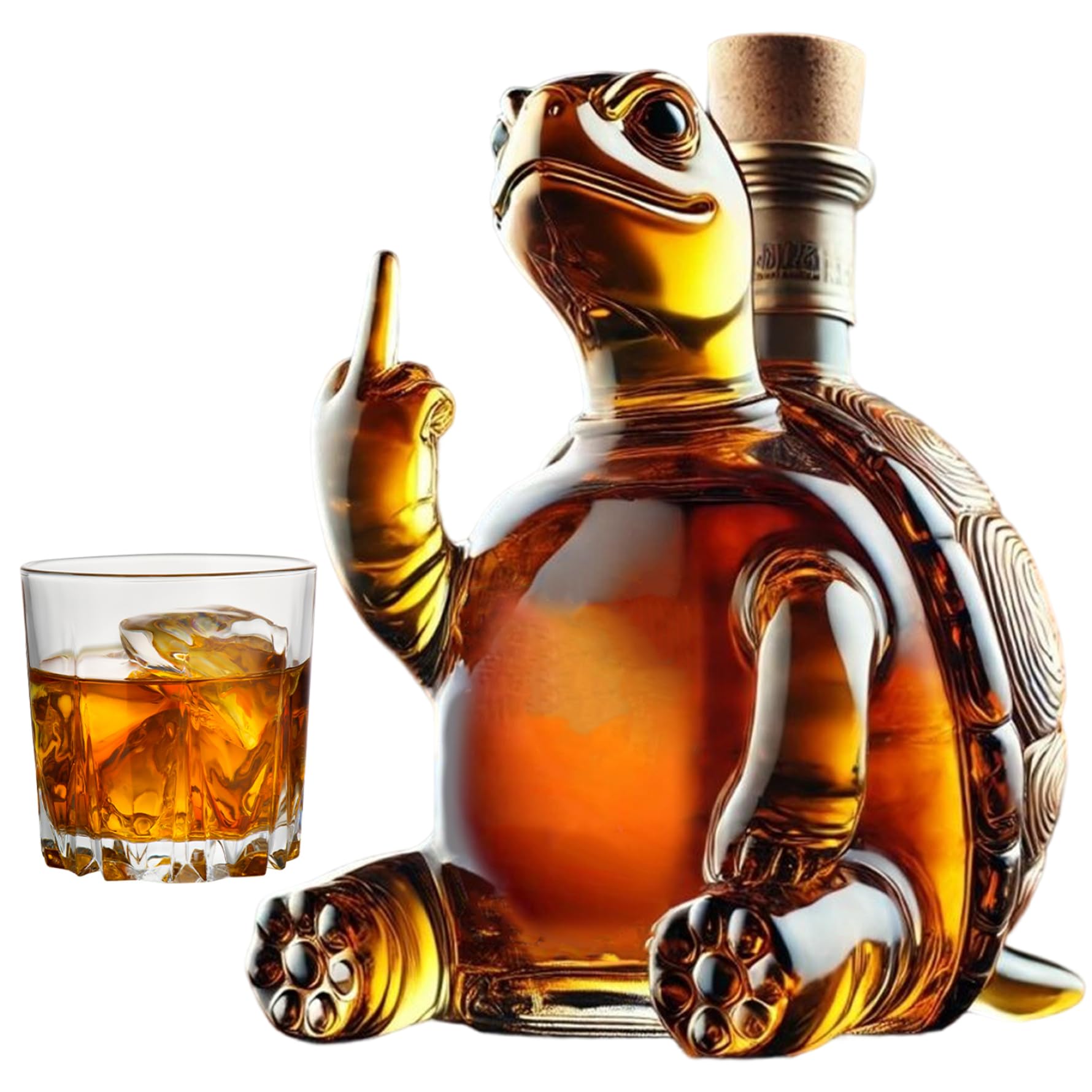 Decanter per vino tartaruga da 350 ml con dito medio, fiaschetta da whisky in vetro trasparente con tappo, divertente per uomini e donne