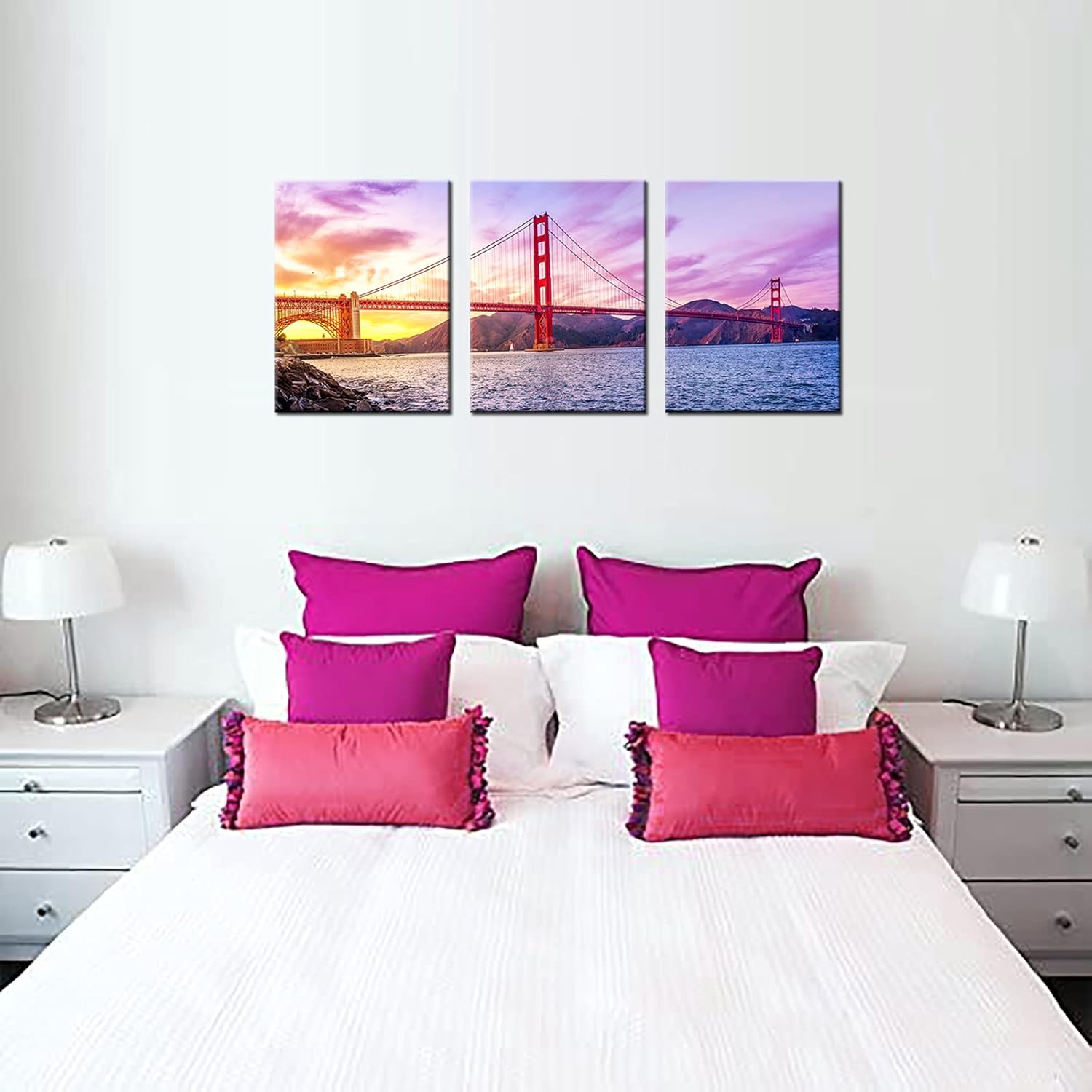 Artmyharbor 3 Piece Canvas Wall Art Golden Gate Bridge at Sunrise Landscape Picture Print San Francisco California Artwork Painting Modern Home Art Decor