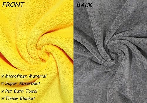 Miniatura 6 de Toalla de baño para perros, toalla de microfibra súper absorbente para perros y gatos pequeños, color amarillo y gris, 11.8 x 23.6 pulgadas
