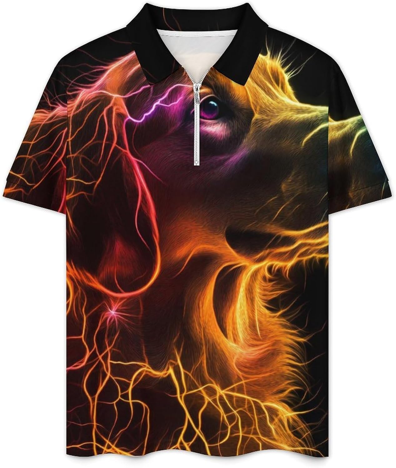 Thunder Retriever Dog Print Mens Polo Shirts Track Suits 2 Piece Short Sleeve Sweatsuit 1/4 Zip Golf Loungewear for Sports