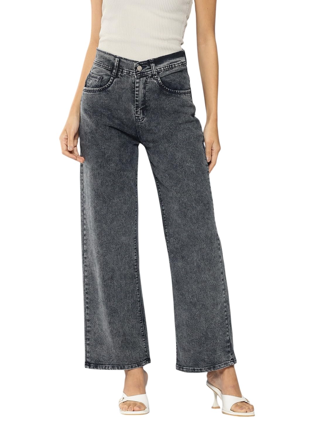 Womens Casual Wear Grey Colour Solid Denim Jeans-image-4