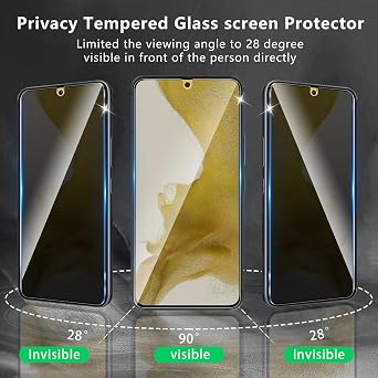 2+2 Pack Privacy Screen Protector Designed for Samsung Galaxy S22 Plus/S22+ With 2 Pack Camera Lens Protector,Full Coverage Anti-Spy Tempered Glass Film,9H Hardness,Bubble Free,Easy to Install