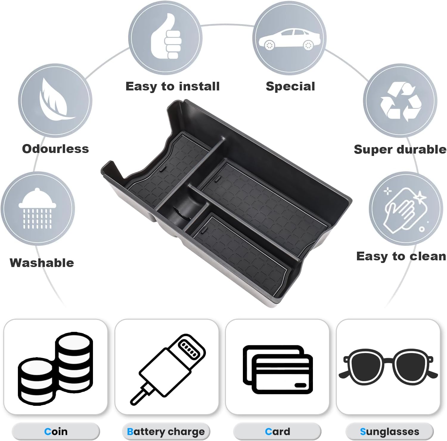 5PCS Center Console Organizer Tray and Wireless Charging Mat Compatible with 2026 Toyota RAV4 Armrest Bottom Tray Cup Holder Center Console Silicone Pad Interior Accessories(Not for Limited)