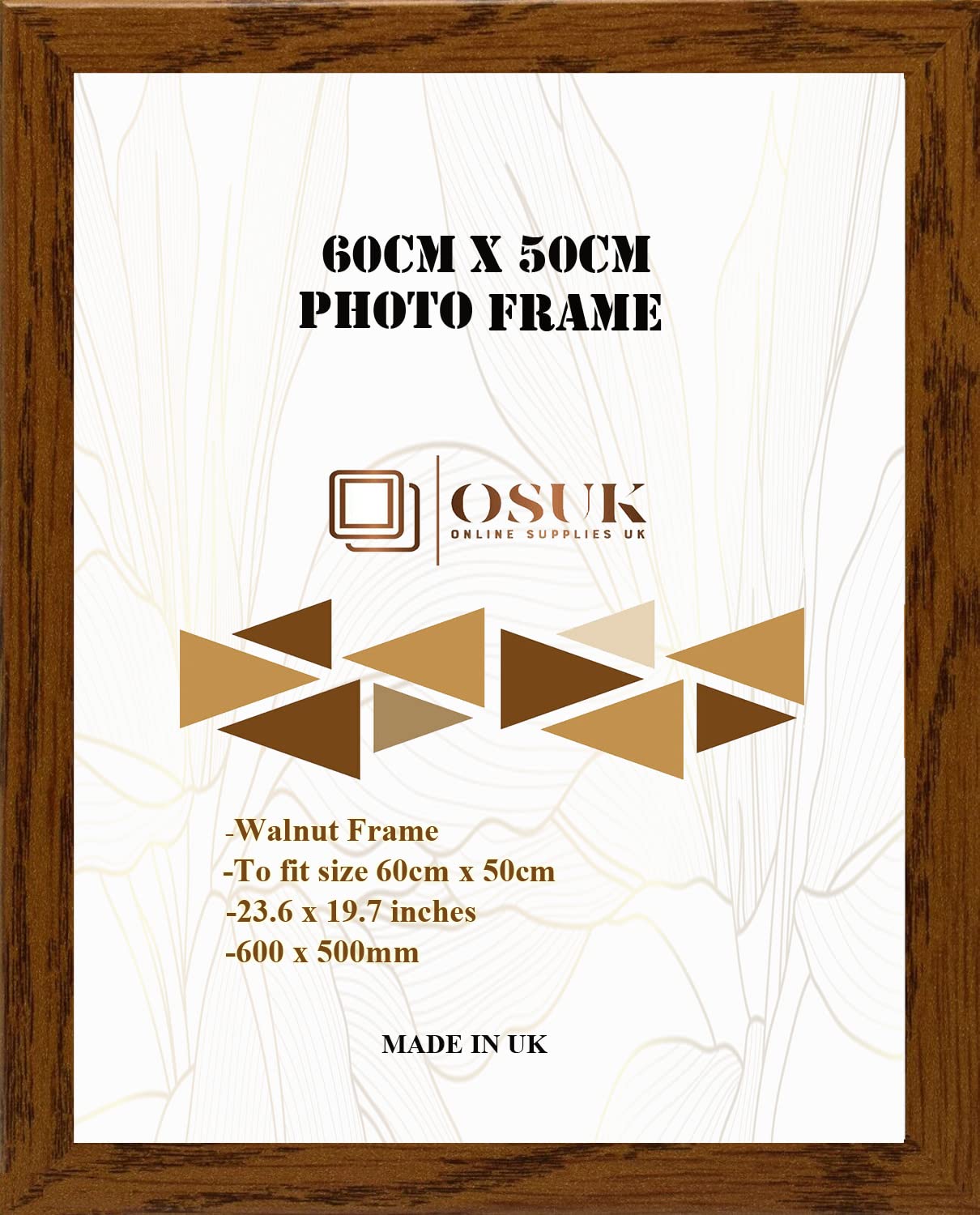 Frame Eazy Walnut Osuk 50X60cm Photo Frame Large Photo Frame 60X50cm Picture Frames With Clear Perspex Front & Wall Mounting 600 X 500Mm Frame (Walnut)