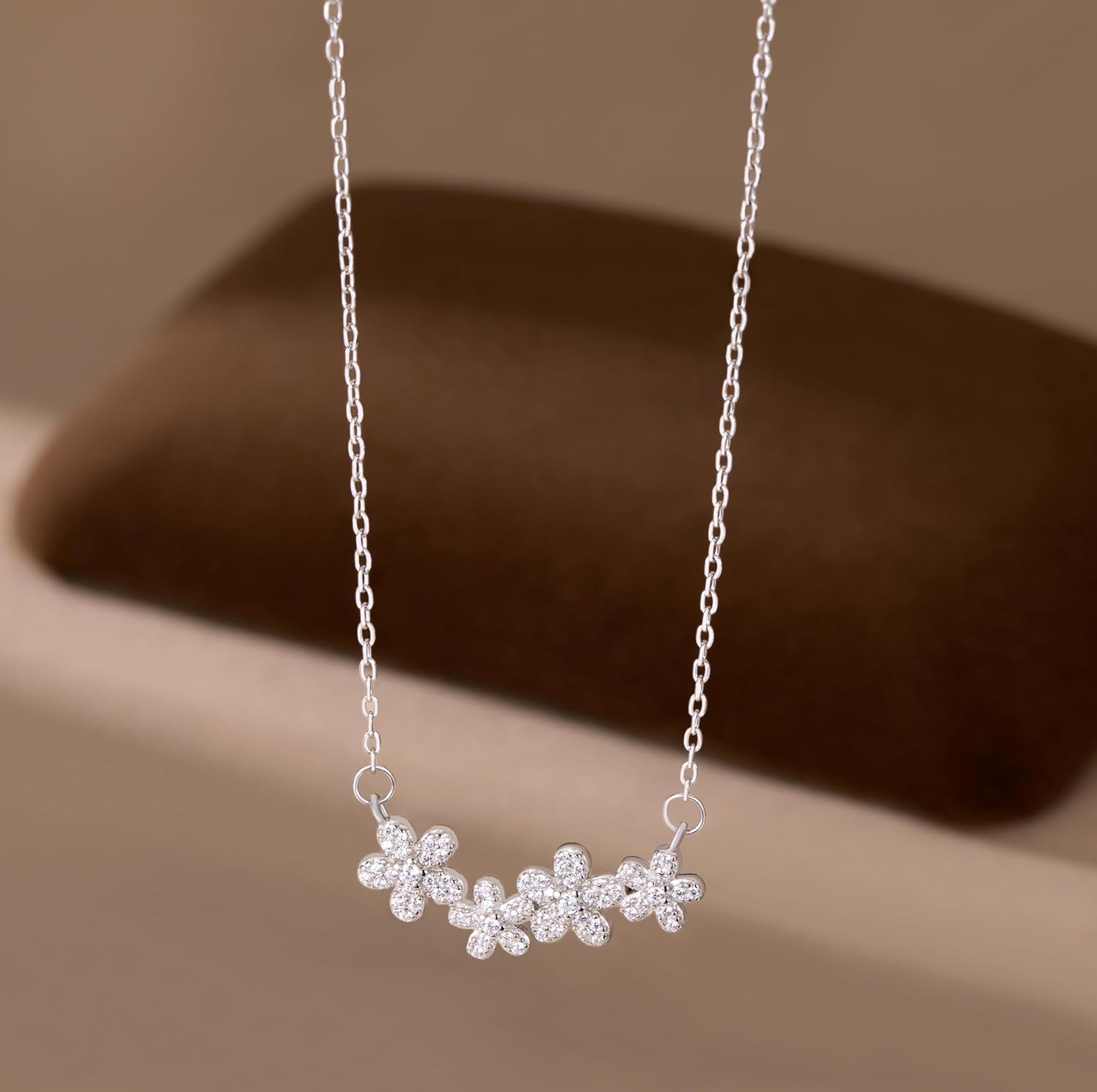 Reffeer Solid 925 Sterling Silver Cubic Zirconia Flower Necklace Chain for Women Teen Girls Flower Choker Necklace Pendant - Image 4