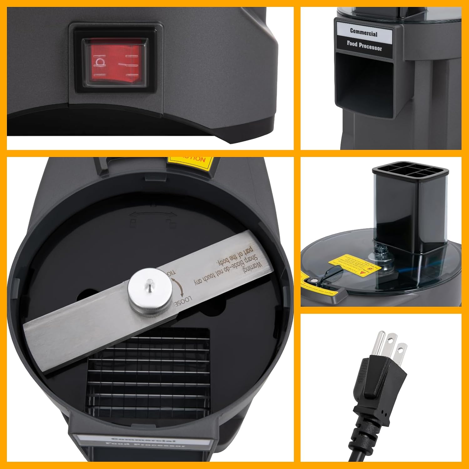 3-in-1 Commercial Electric Food Processor, 110V 100W Countertop Vegetable Chopper Slicer Dicer Shredder with 3 Blades, High Efficiency, Safety Design, for Restaurant & Home Kitchen, 8.15*9.84*13.78in