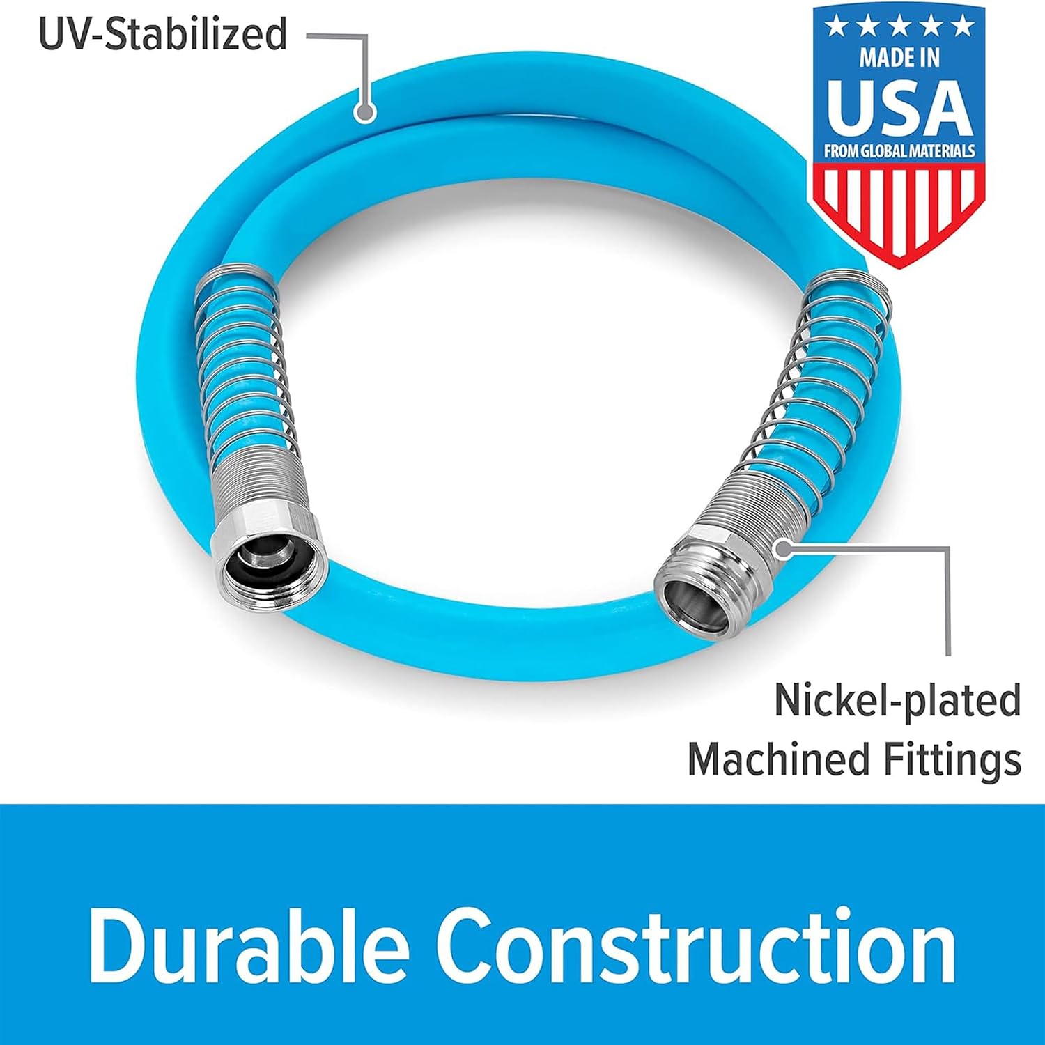 Camco EVOFlex 4-Ft RV Drinking Water Hose - Features Extra Flexible Design w/Stainless Steel Strain Relief Ends - Lead-Free, BPA-Free and Phthalate-Free - 5/8” ID (22590)