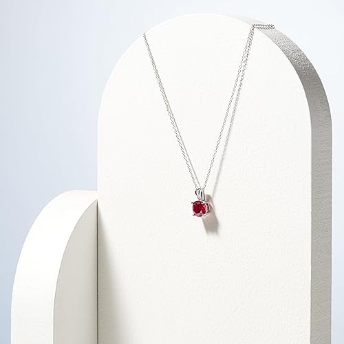 Miniatura 10 de Tienda Essentials Sterling Silver Genuine or Created Round Cut Birthstone Pendant Necklace 18