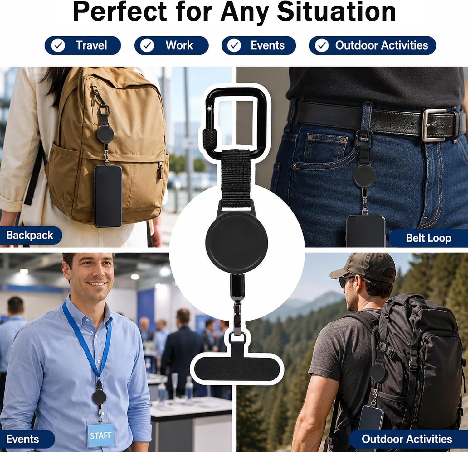 Retractable Phone Tether Anti Theft, Anti Thefts for Outdoor Travel, Hiking, Climbing, Fishing Phone Lanyard Adjustable Anti Pickpocket Phone Strap