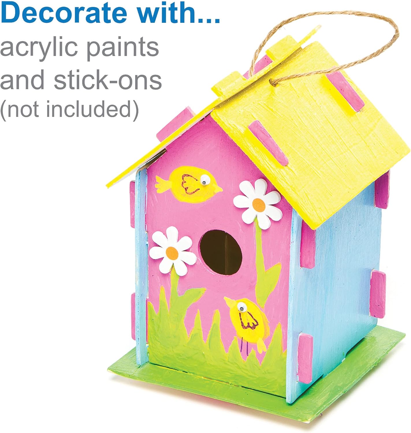 Baker Ross EF665 Mini Wooden Birdhouse Kits, Bird Houses to Paint and Decorate for Kids Arts and Crafts or Garden Projects (Pack of 2), ef of 2 pk