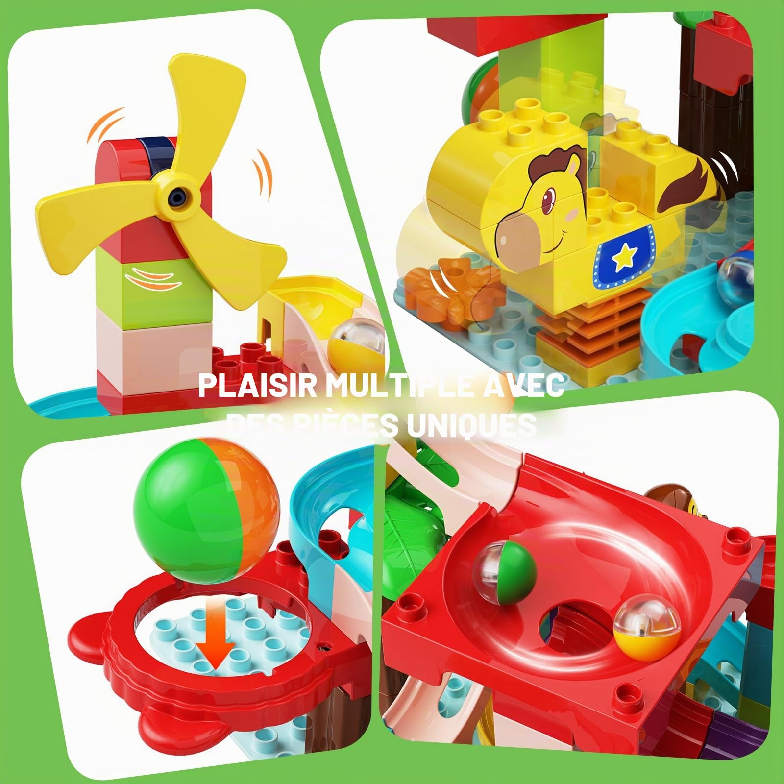 Piste de Billes Blocs Enfants Jouets STEM, 3 en 1 Jeu de Construction de Piste de Billes pour Enfants 88 Pcs Grands Blocs Ball Race Jouets éducatifs Jouets d'anniversaire pour garçons Filles 3+ Ans