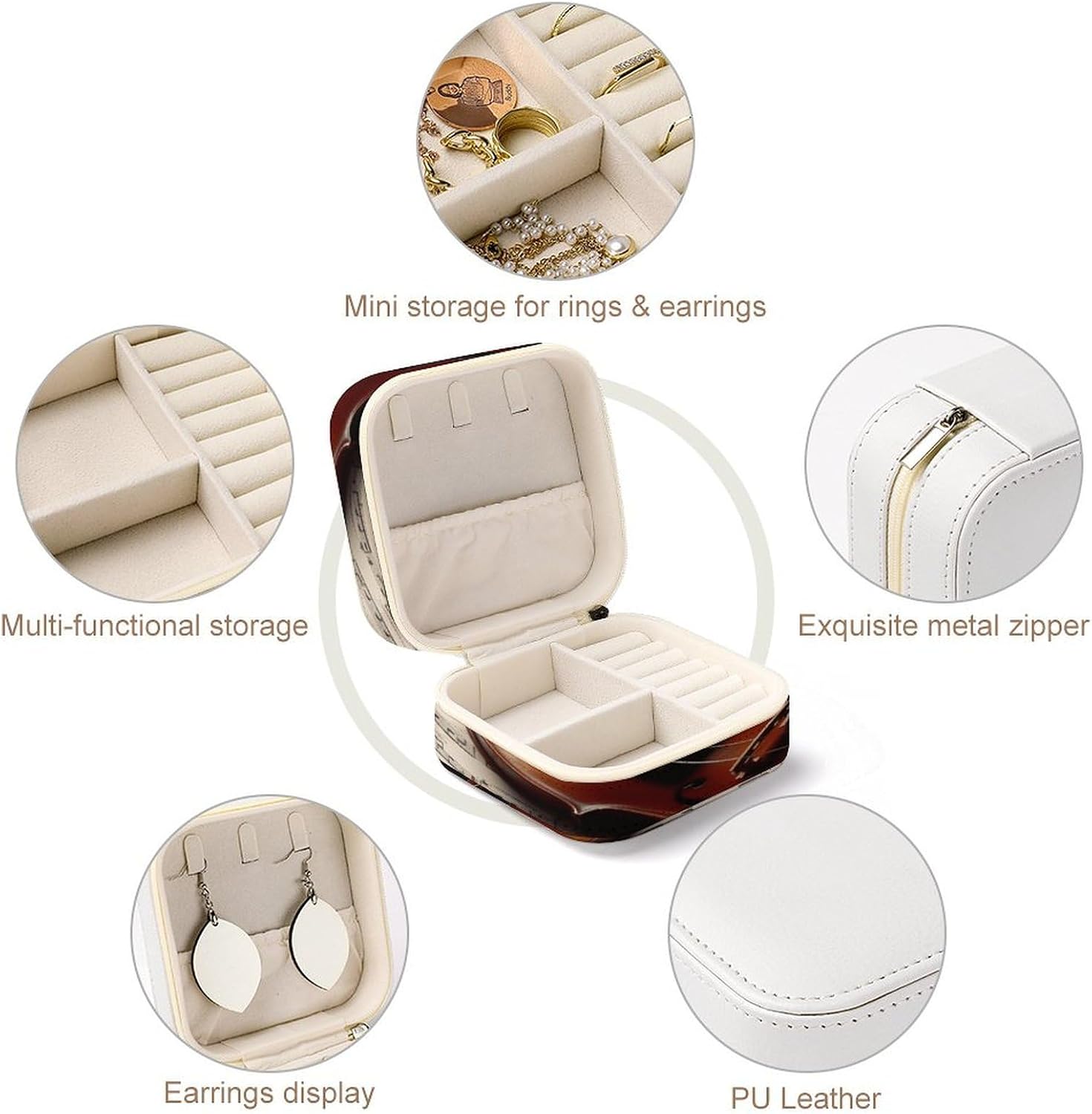 Women's Fashion Jewelry Box, Violin Sheet Music Printing To Go Portable Jewelry Box, Personalized Travel Mini Jewelry Organizer,Exquisite Portable Jewelry Box image 3