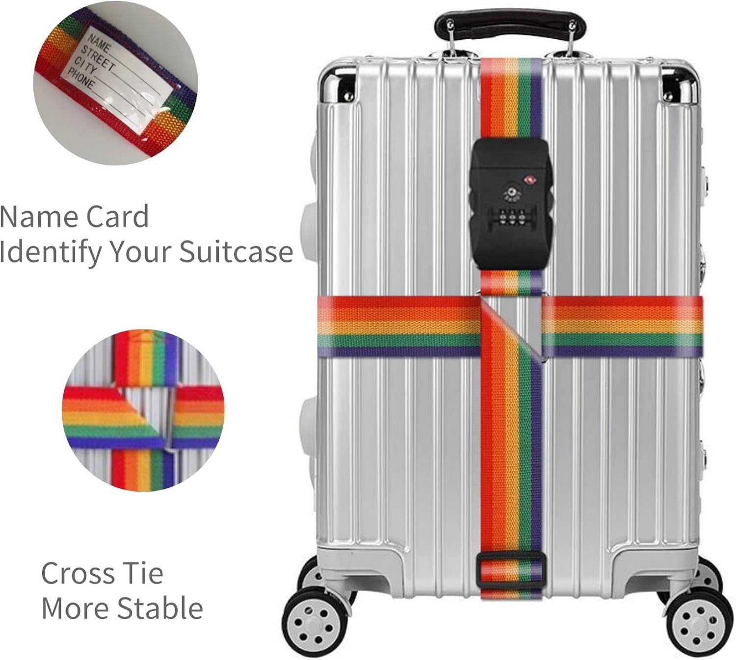 TSA Luggage Straps with Combination Lock Adjustable Non-Slip Cross Strap for 20-34" suitcases Travel Suitcase Belt