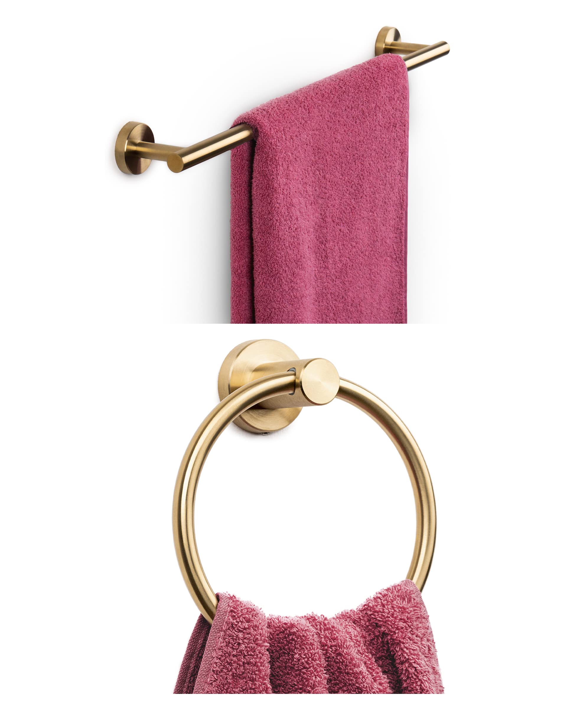 MARMOLUX ACCBrushed Gold Towel Ring - Modern Hand Towel Holder for Bathroom Wall and Towel Bar - 24 inch Bathroom Towel Hanger