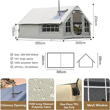 6-8 Person Inflatable Tent for Camping with Windows and Pump Air Glamping Tents for Camping Adult Easy Setup 4 Season Blow Up Tent Waterproof Windproof Outdoor Oxford Cabin Tent