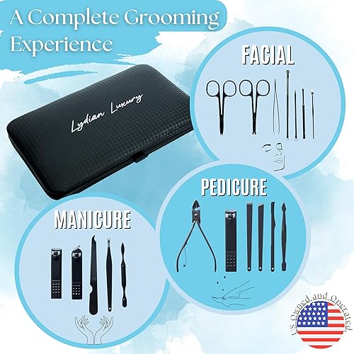 Miniatura 2 de Kit completo de aseo de 18 piezas  Kit profesional de uñas de viaje para hombres y mujeres, manicura y pedicura de acero inoxidable, herramientas de