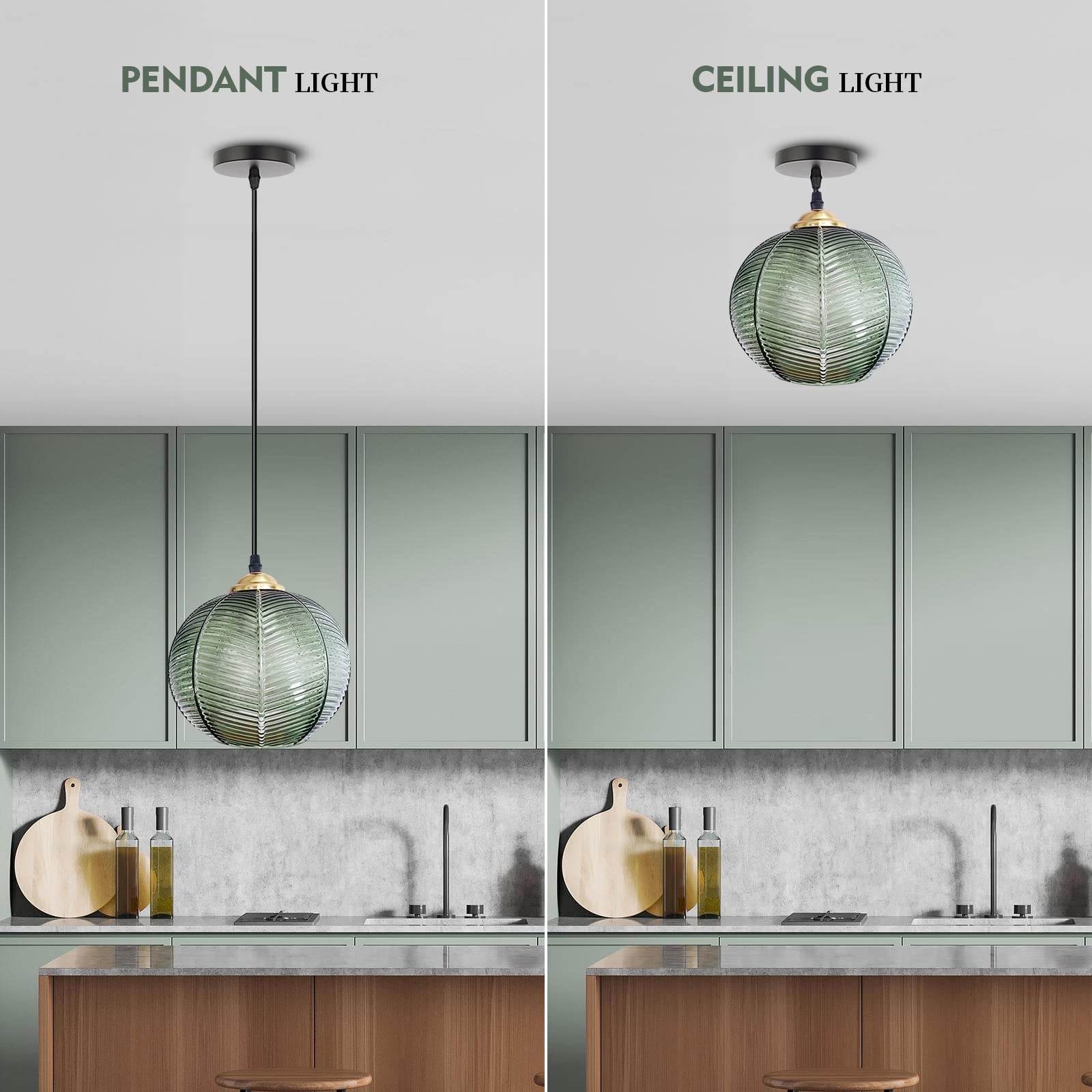 Lampada A Sospensione In Vetro Verde - Stile Vintage Per Cucina, Camera O Soggiorno, Con Lampadina LED