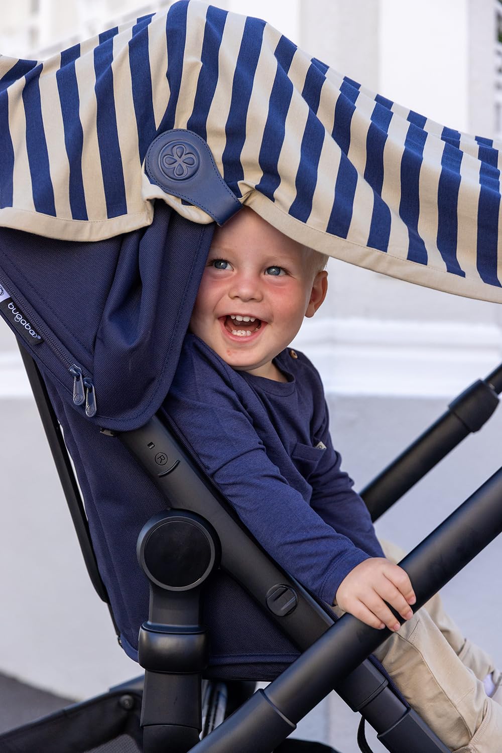 Cloby Magnet Clips 2er Set multifunktional - ideal für Kinderwagen Buggy Babyschale - wendbar - 2 Seiten - aus Leder und Canvas - Navy/Stripe - blau beige