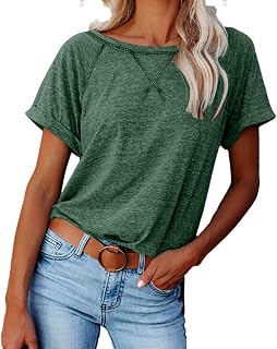 Going Out Tops for Women UK Sexy Plus Size Fashion Leisure Solid Color Short Sleeve Round Neck Casual Loose Tops Ladies Teen Girls Tracksuit Tops Pullover Undershirts Activewear