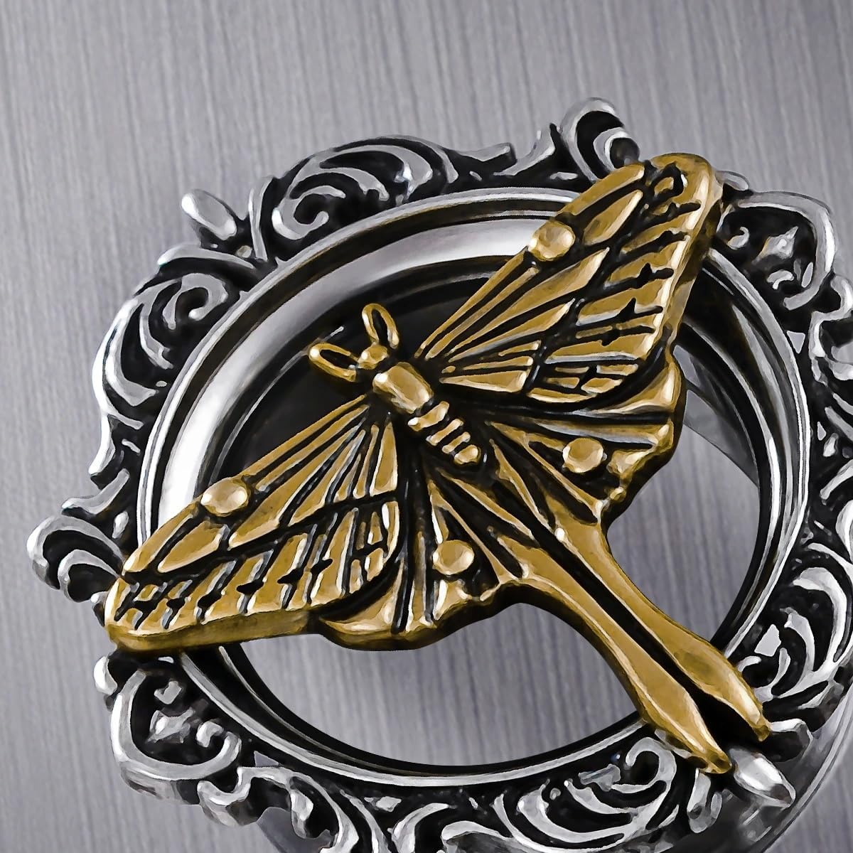 PUNKYOUTH Gothic Baroque Ear Tunnels Butterfly Moth Gauges – Stainless Steel Screw Back Plugs for Women Men Stretching Jewelry 2g–1 inch