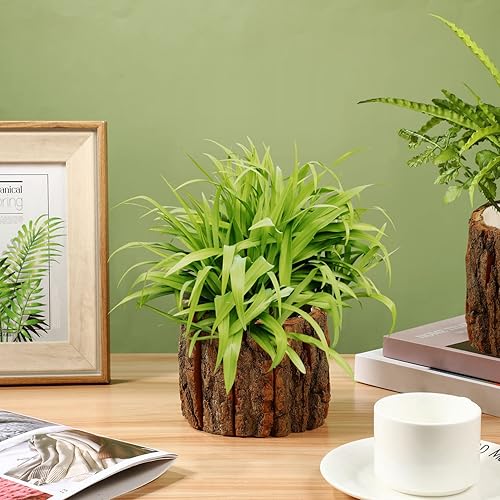 Miniatura 8 de Yardwe 3 macetas de madera, cubos de madera rústica, macetas de barriles para decoración de jardín y hogar, 4.72 x 4.72 x 3.93 pulgadas