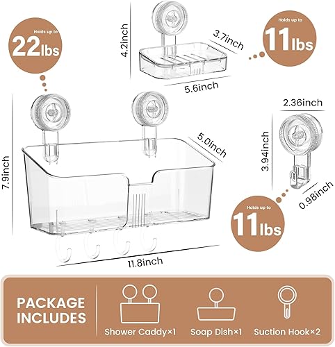 Miniatura 2 de LUXEAR Paquete de 4 unidades de ventosa para ducha, color blanco transparente, estante de ducha, jabonera, ganchos de succión, instalación en 1