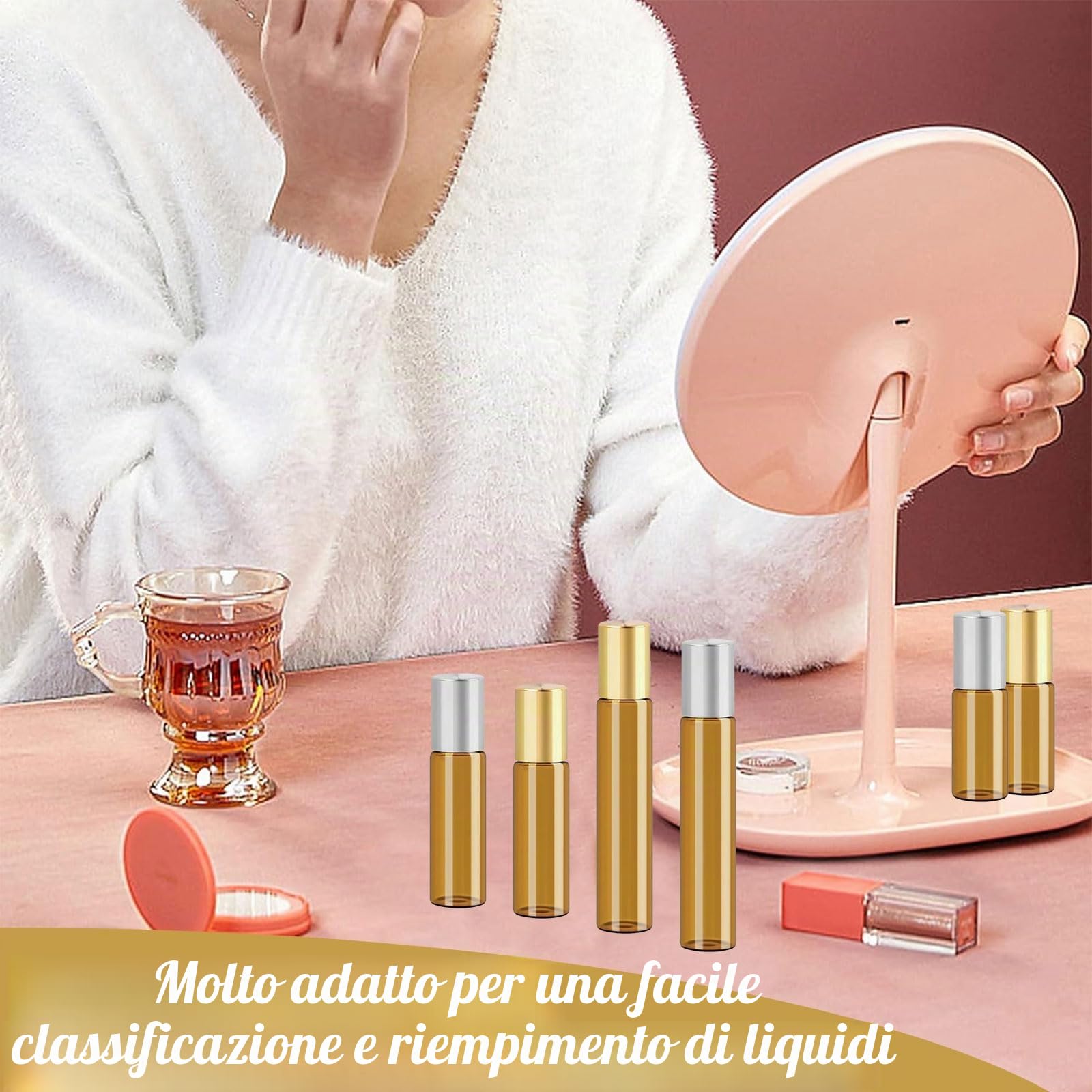 Roll On Vuoto per Oli Essenziali, 30 Pezzi Marrone Roll On Bottiglia Boccette Vuote Contenitore Flaconcini Vuoti con Sfera in Acciaio Inossidabile per Profumo, Olio Essenziale, Aromaterapia