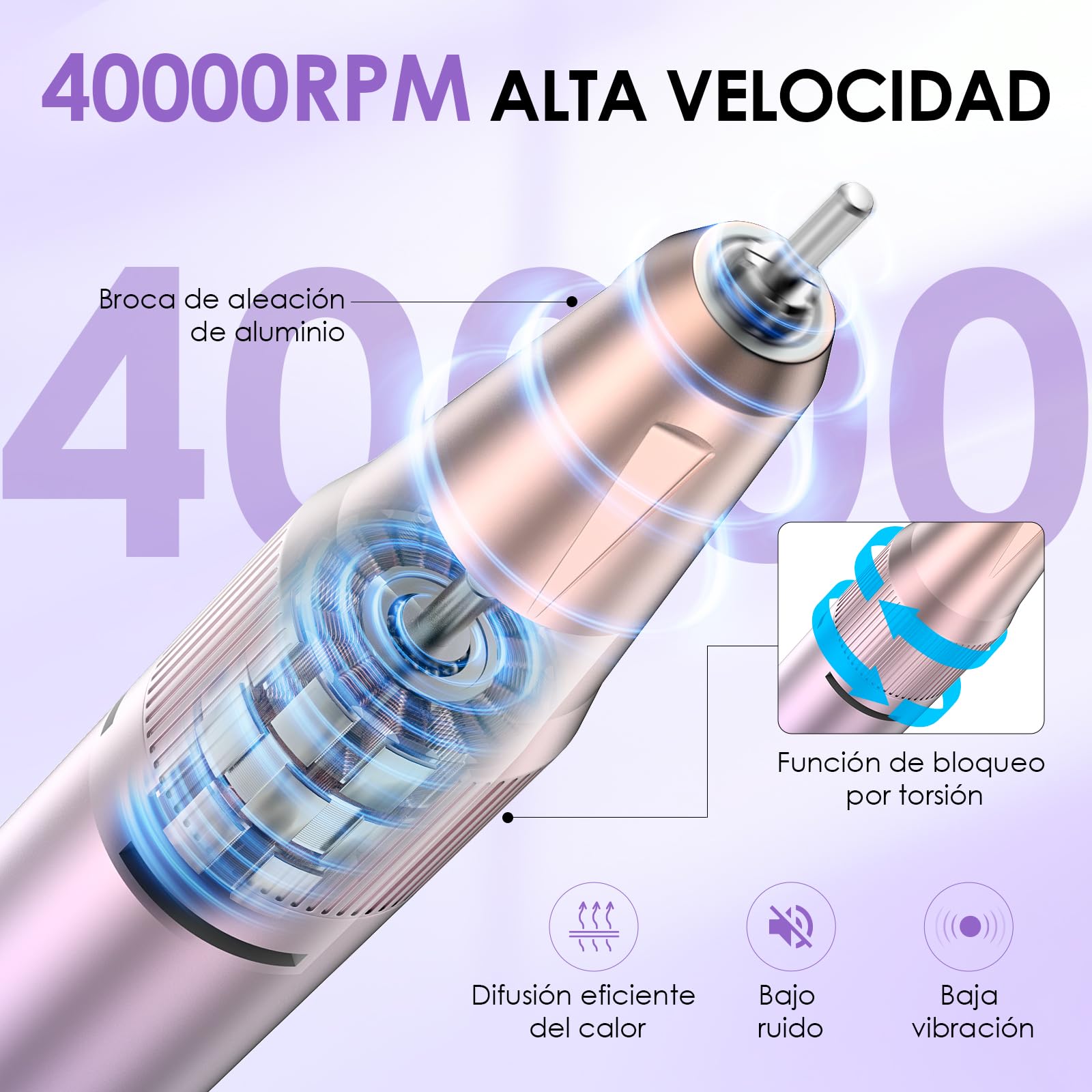 HOMEASY 16 en 1 Limador de Uñas Eléctrico Profesional 40000 RPM con 3000mAh - Kit de Manicura y Pedicura para Acrílicos, Gels y Uñas Naturales
