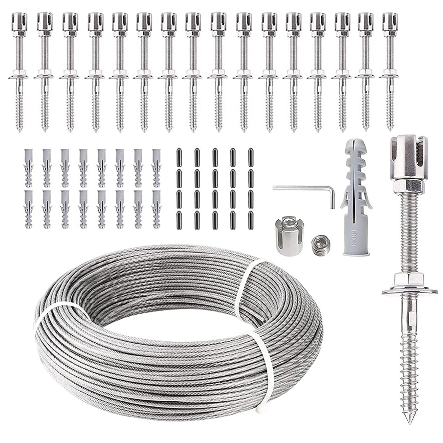 Supporto Per Piante Rampicanti In Acciaio Inox,Sistema Professionale Completo,Include Staffe Da Parete e Cavo Acciaio 3mm (8 Staffe,12 Metri Di Cavo) Stativi In Acciaio Inox Per Piante Rampicanti