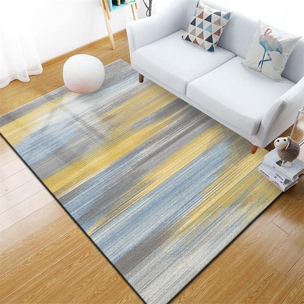 Tapis de chambre adulte 180x280cm au design moderne abstrait jaune et gris