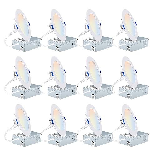 hykolity Paquete de 12 luces LED empotrables de 6 pulgadas con caja de conexiones, 14 W 100 W, alto brillo de 1200 lm, luz diurna de 5000 K, luz