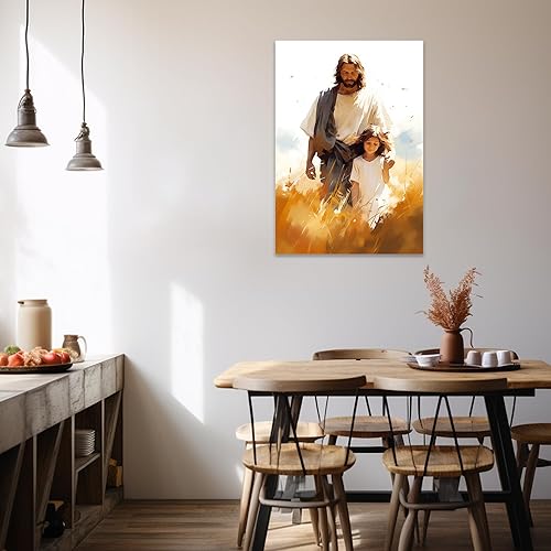 Vista 10 de Arte de pared de Jesús y el niño, póster minimalista bohemio cristiano, lienzo para pared, imagen abstracta de Jesús, arte cristiano religioso Jesús