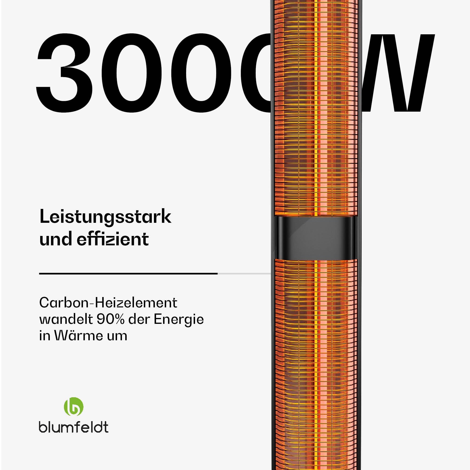 blumfeldt BlazeTower Infrarotheizung Standgerät - 3000 W Leistung, Einstellbare Heizstufen, Wetterfest IP45, Umkippschutz, Fernbedienung & 24-Stunden-Timer - Ideal für Terrasse & Garten