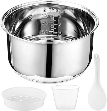 3L Stainless Steel Rice Cooker Inner Pot, Replacement Bowl Compatible with Tiger and Zojirushi 5.5 Cup Rice Cookers, Food-Safe Safe Non-Coated Inner Pot with Even Heating Bottom