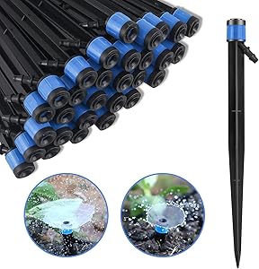 50 Pieces 360℃ Adjustable Irrigation Drippers 7.28 inch Drip Emitters Sprayer Fitting for 1/4 Inch Irrigation Tubing, Insertion Type Irrigation Drippers for Flower Beds, Vegetable Herbs Gardens