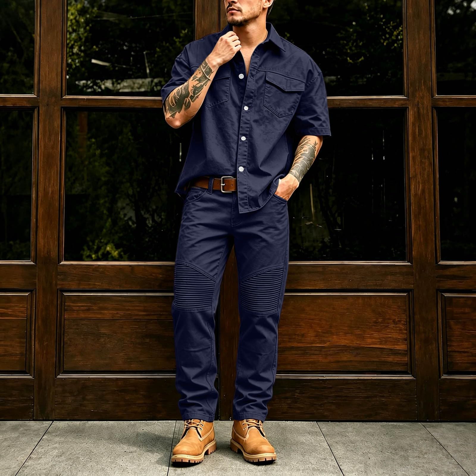 Tuta da jogging da uomo, set da lavoro, camicia da lavoro, pantaloni cargo | Con tasche multifunzionali, resistenti, per cantieri, edilizia, attività all'aperto comode