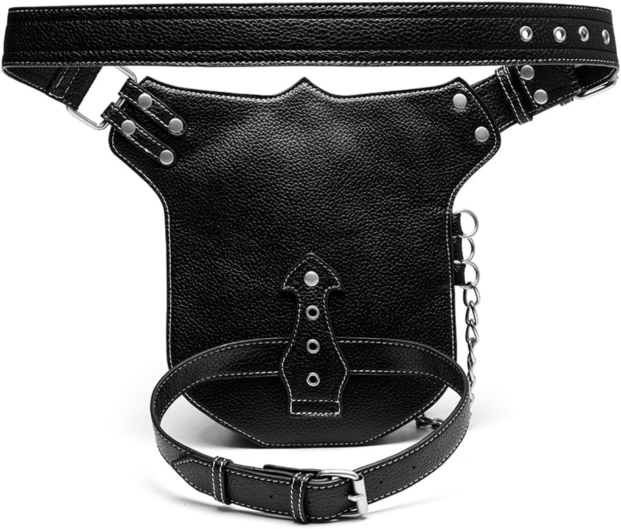 Steampunk Waist Bag Fanny Pack Fashion Gothic Leather Shoulder Crossbody Messenger Bags Thigh Leg Hip Holster Purse Travel Pouch Hiking Sport Chain Bags for Women Men - Image 3