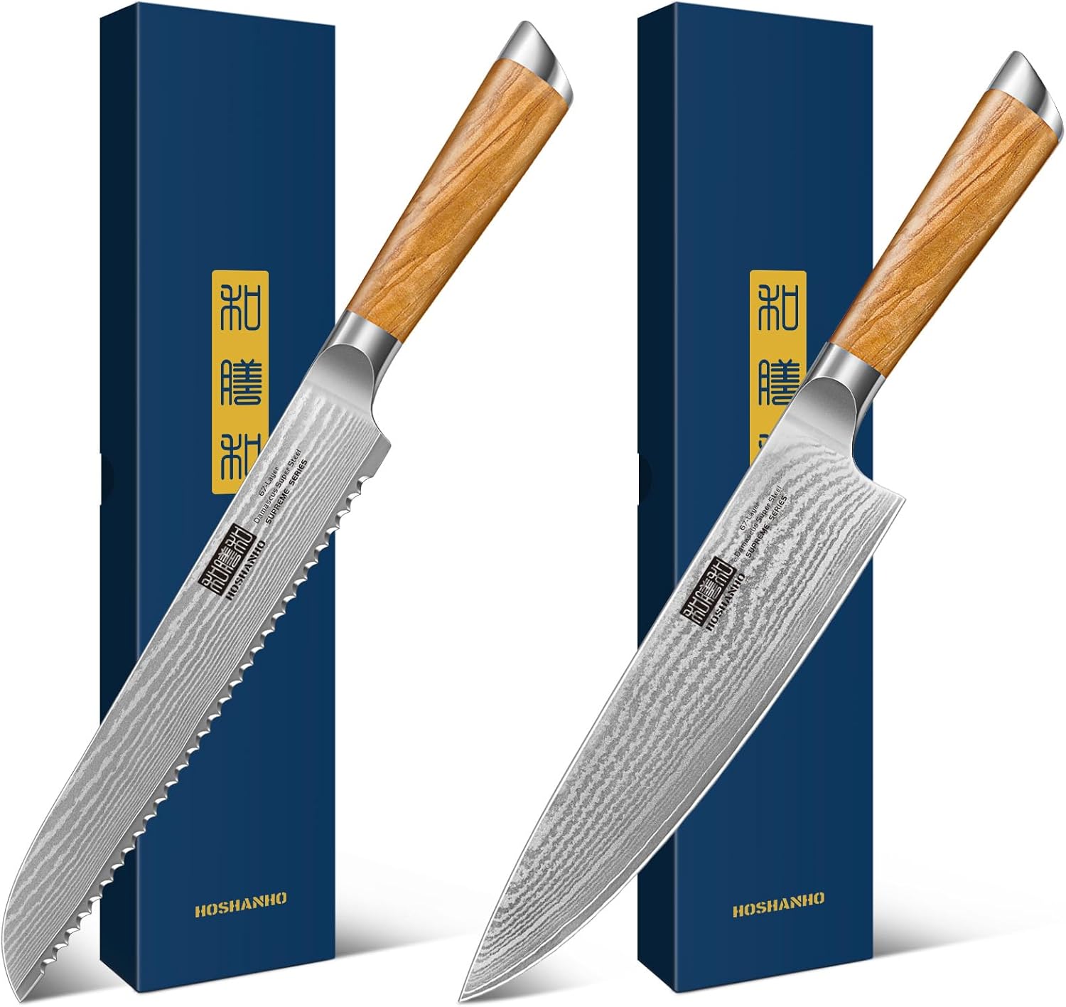 HOSHANHO Professional Damascus Ultra Sharp Bread Knife & Chef Knife