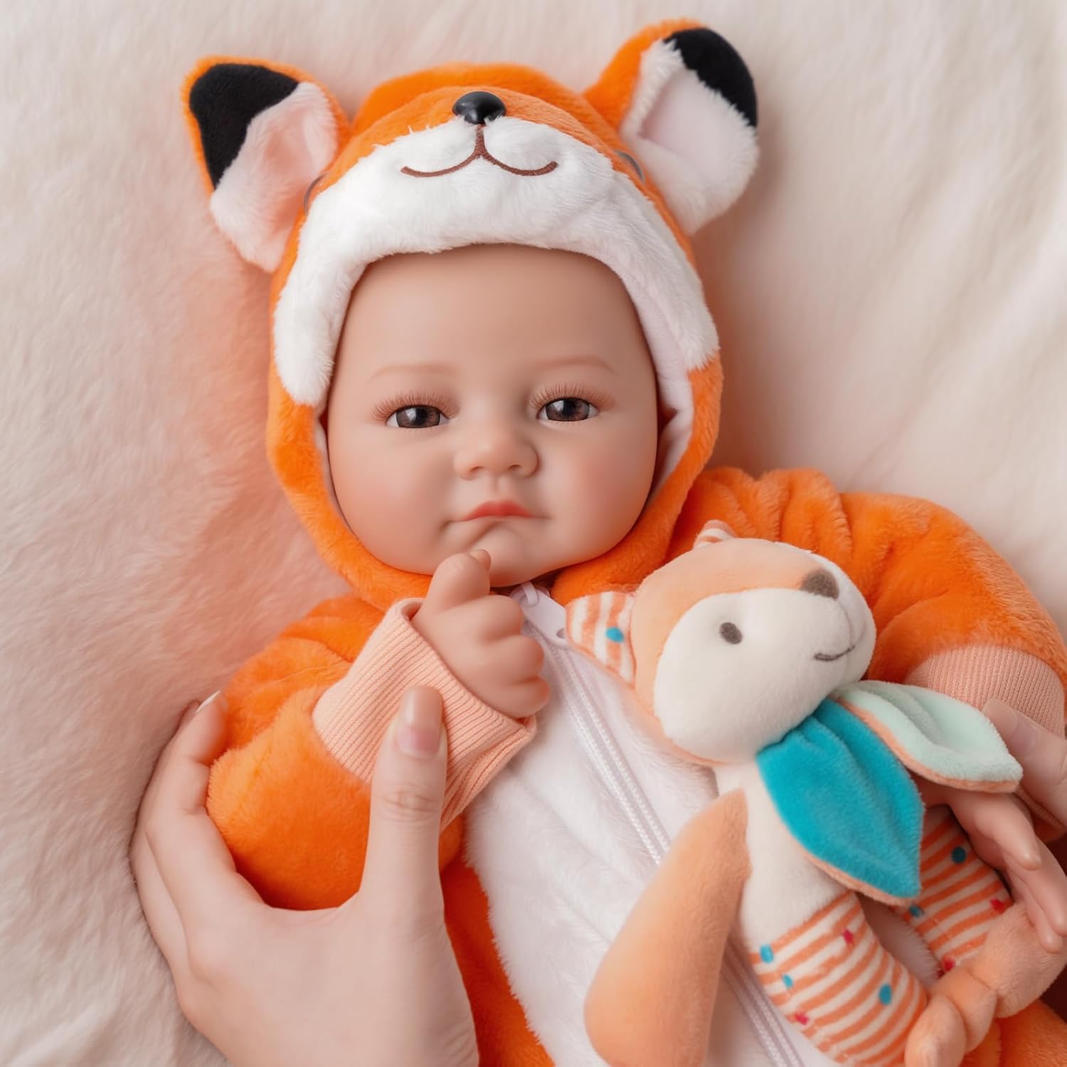BABESIDE Baby Doll Girl - 15-Inch Realistic Baby Doll with Soft Body in Fox Outfit Life Like Baby Dolls That Look Real for 3+ 4 5 6 7 8 9 Years Girl, Birthday Gift and Pretend Play