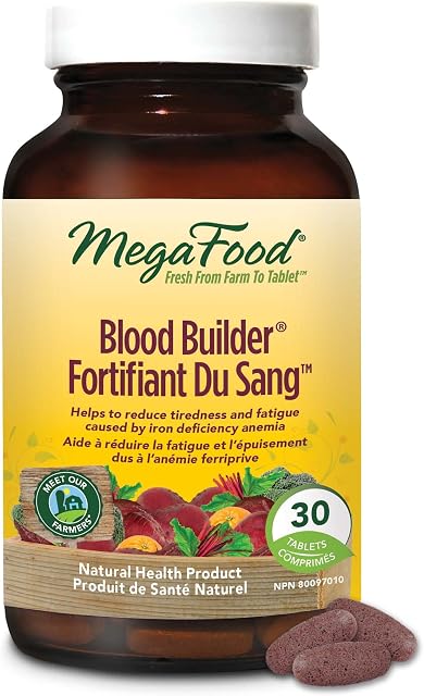 MegaFood Blood Builder - Vegan Iron Supplements with Vitamin C, Folic Acid, Vitamin B12, Beet Root - Iron Supplement for Anemia Prevention - 30 Tablets