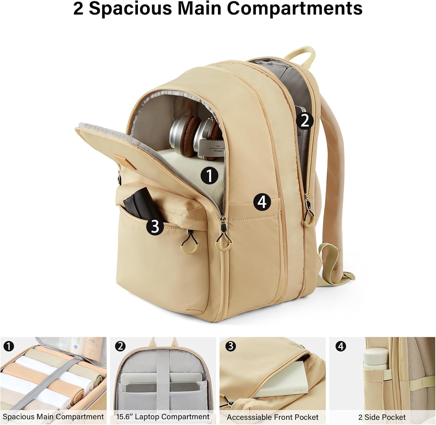 Hanke 30L Travel Backpack for Women, Expandable Carry On Backpack for Airplanes, Personal Item Travel Bag Fits 15.6 Inch,Water Resistant Weekender Daypack, Khaki - Image 7