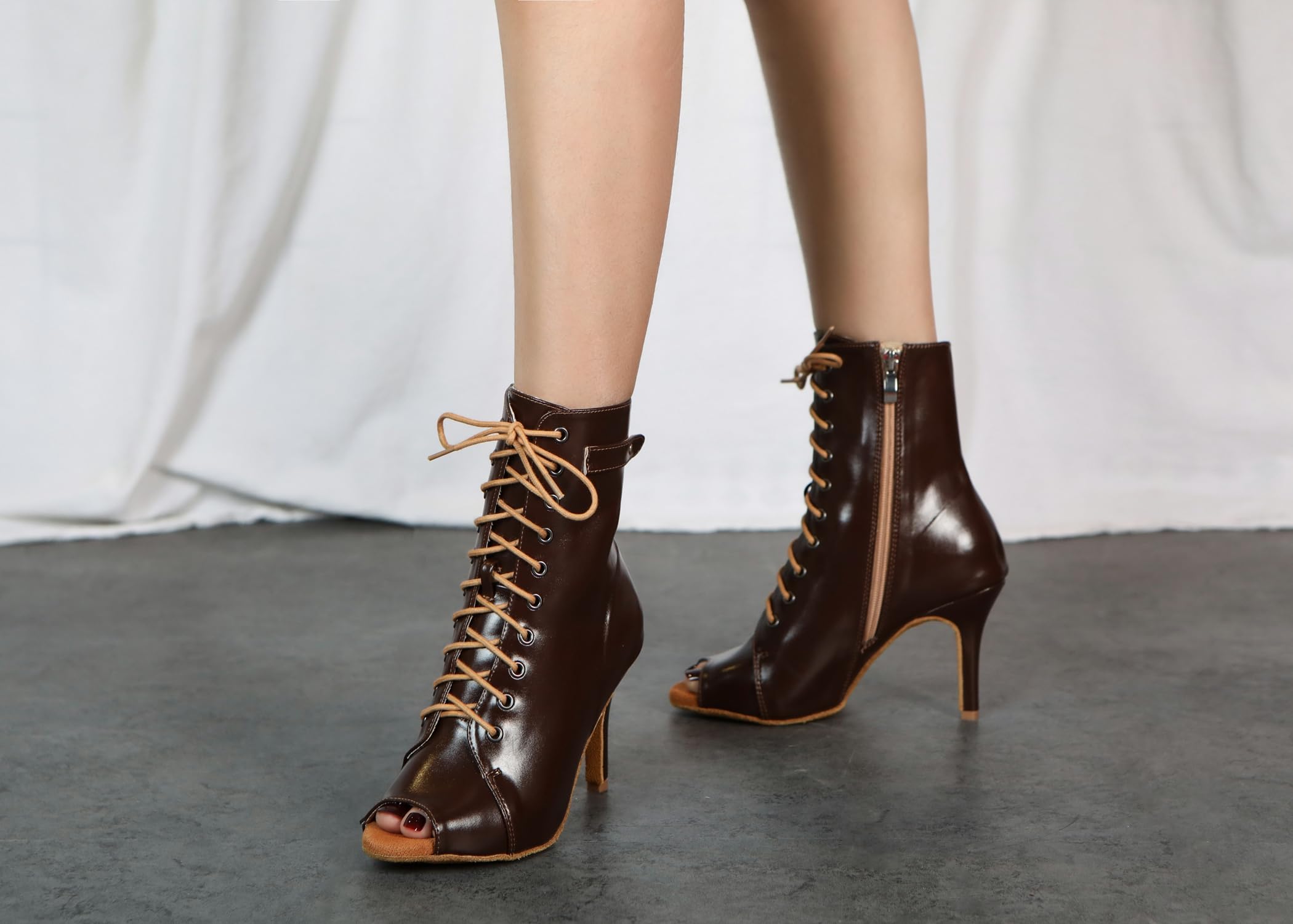 Damskie buty do tańca, na imprezę, do sali balowej, sznurowane buty latynoskie, peep toe