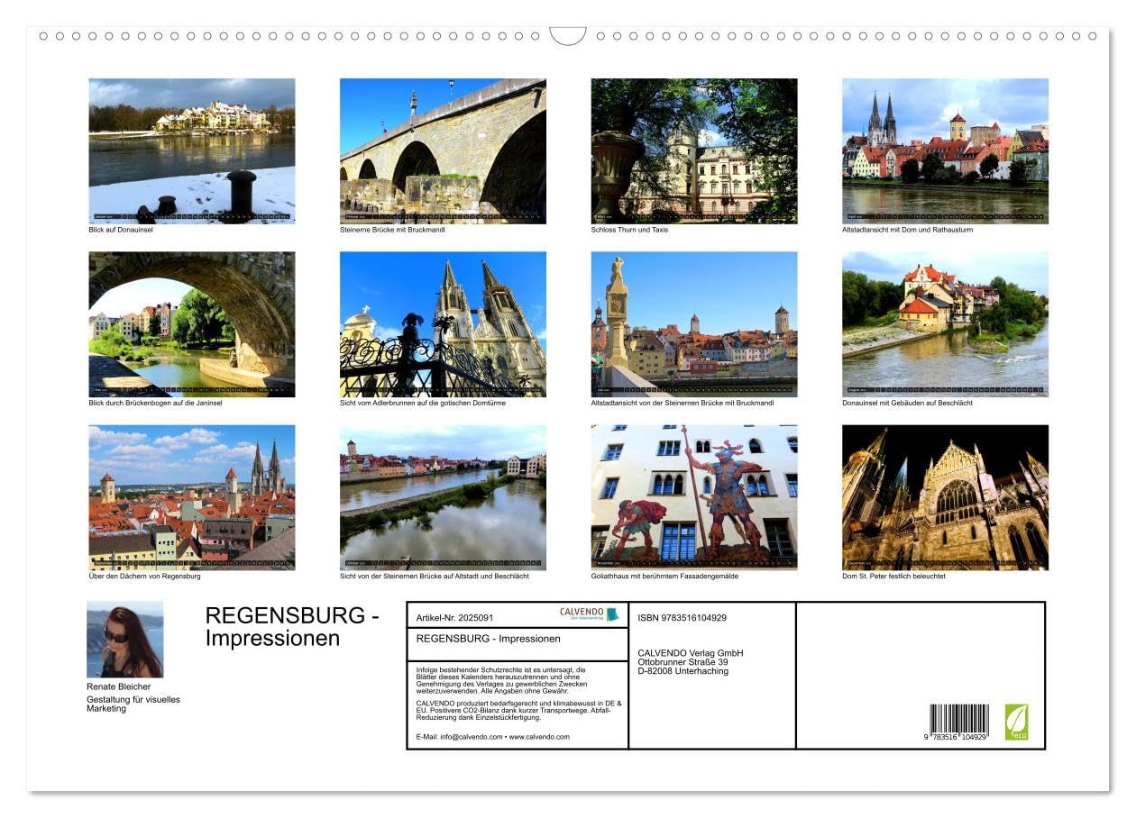 REGENSBURG - Impressionen (Wandkalender 2026 DIN A2 quer), CALVENDO Monatskalender: Stimmungsvolle Bilder einer historischen Stadt (CALVENDO Orte)